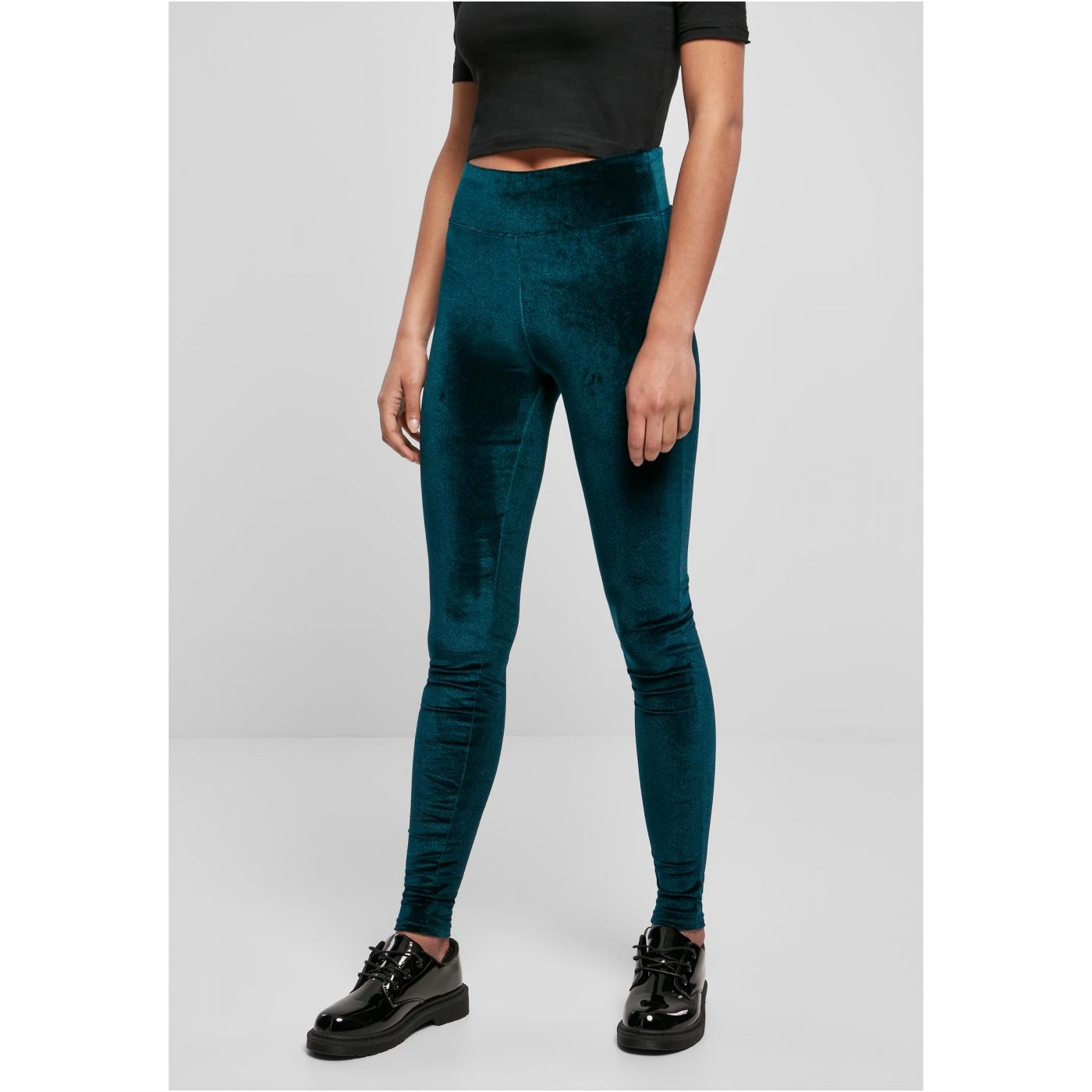 Women's Teal Velvet Leggings With A High Waist