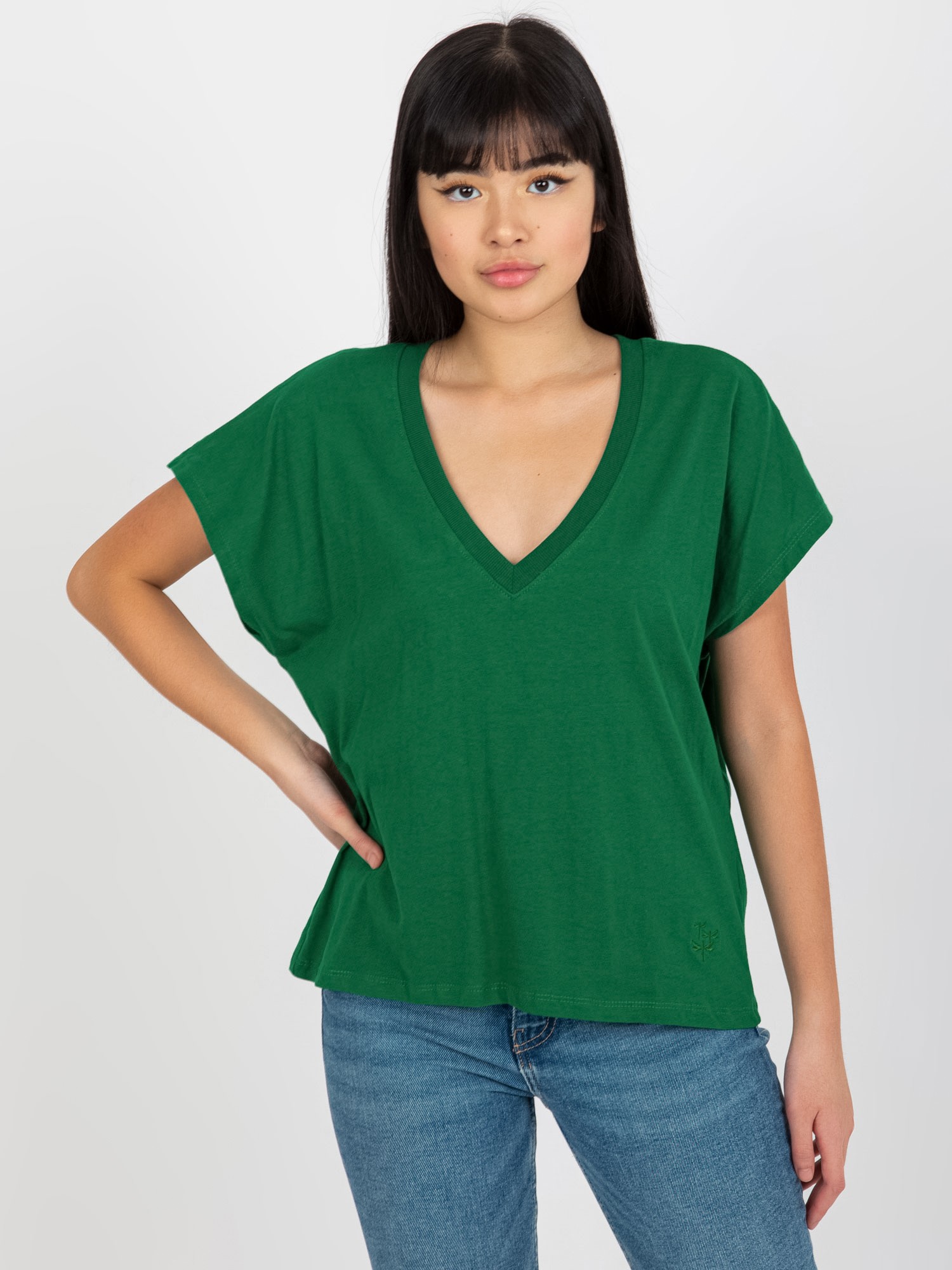 Levně Tmavě zelené dámské jednobarevné bavlněné tričko MAYFLIES