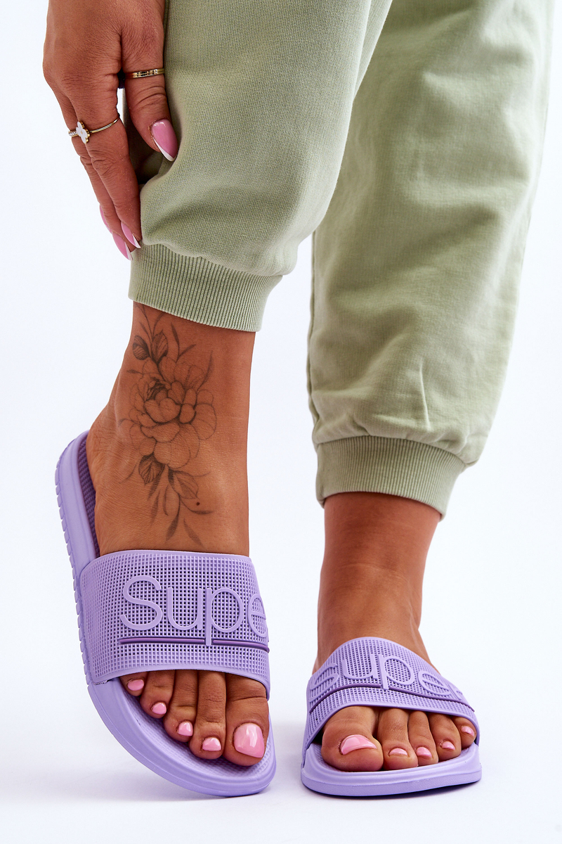 Lightweight Women's Slippers With Merry Purple Lettering