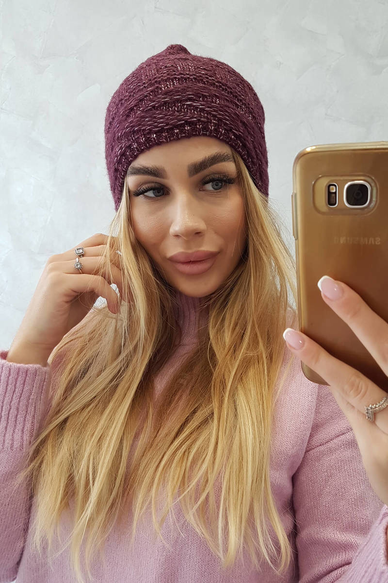 Beanie with fleece Edyta K298 dark purple