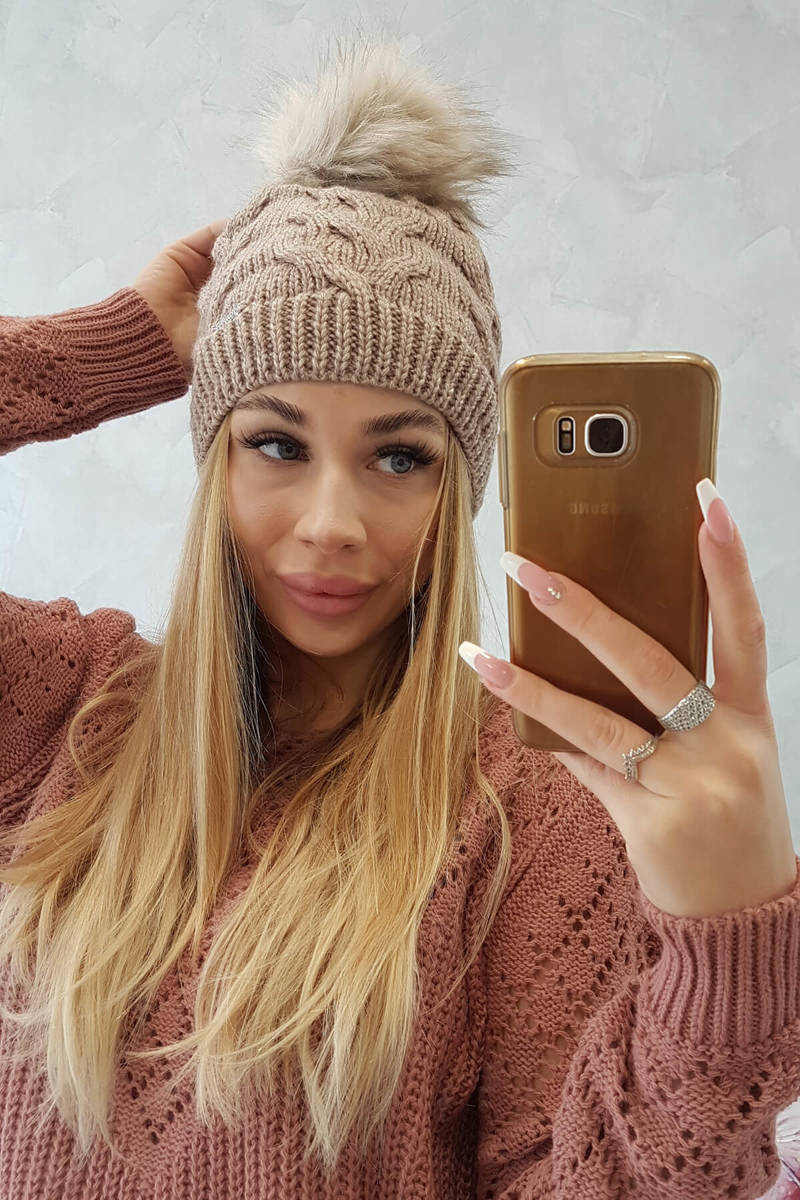 Beanie with fleece Ela K242 dark beige