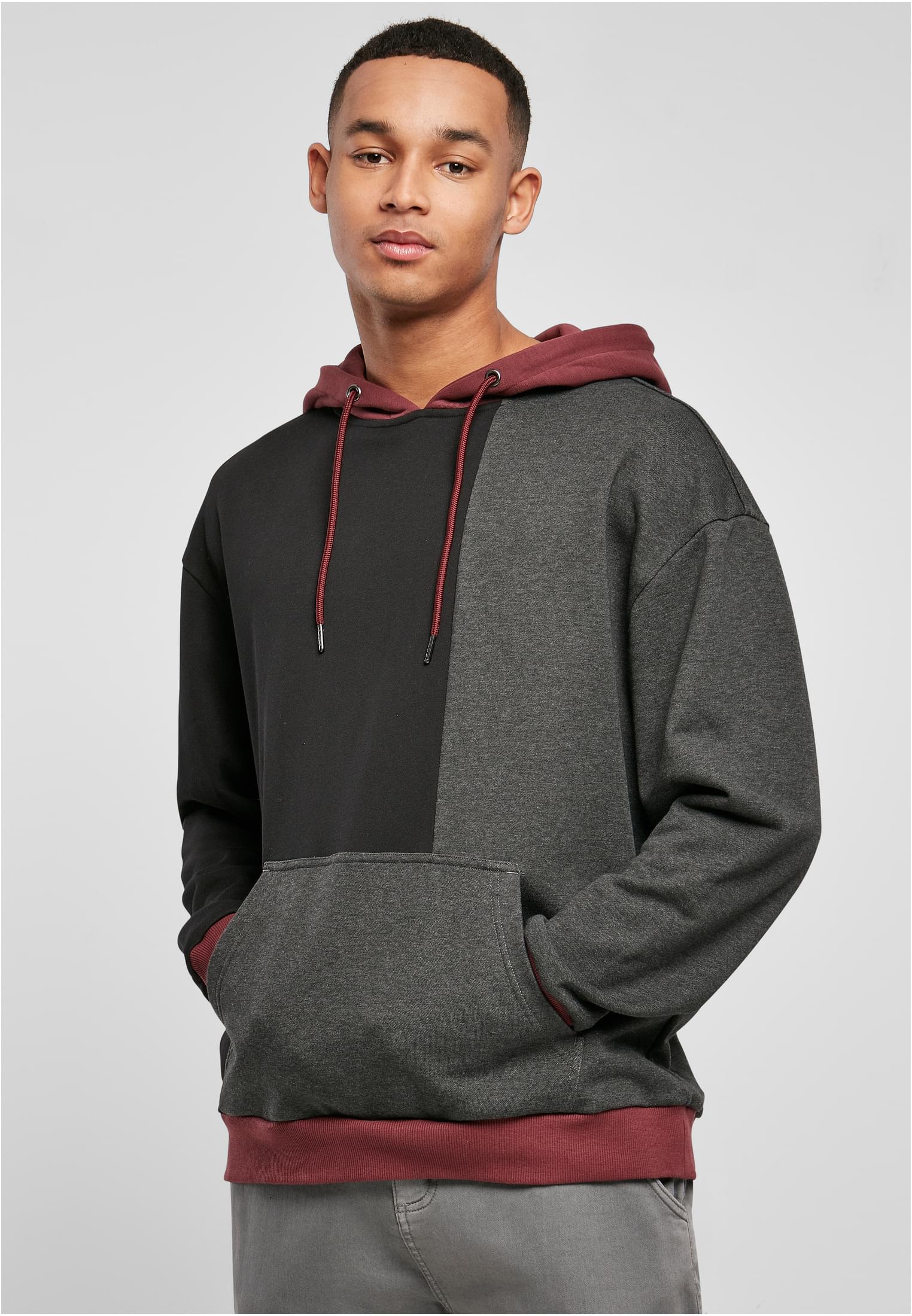 Oversized Color Block Hoody Black/charcoal