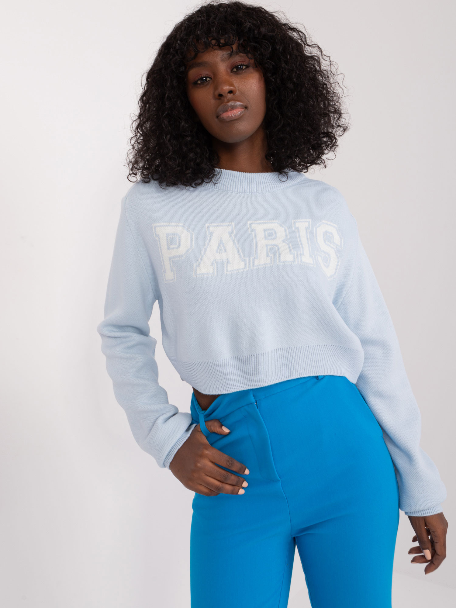 Light blue oversize sweater with Paris inscription