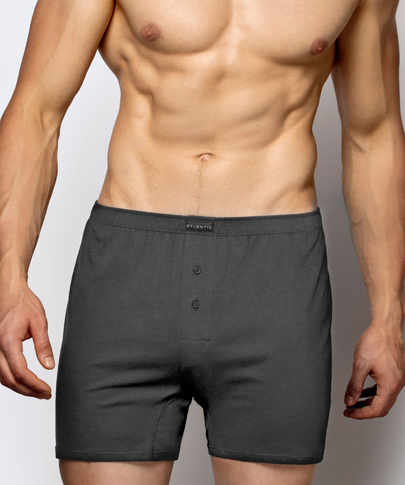 Men's Classic Boxer Shorts With Buttons ATLANTIC - Dark Gray