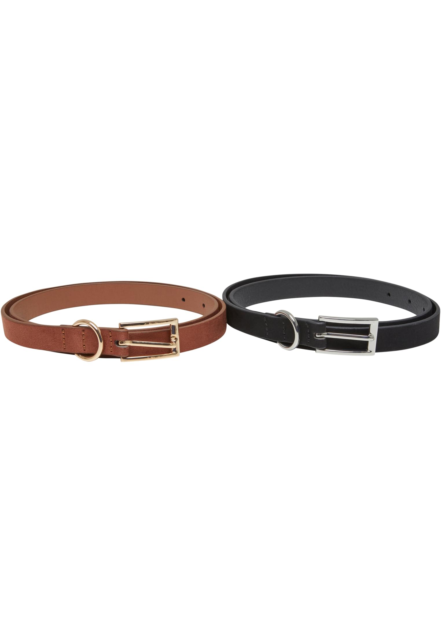 Slim synthetic velour leather belt 2 pcs black/silver + brown/gold