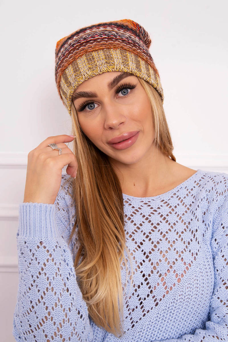 Beanie with fleece Krystyna K207 brown + beige