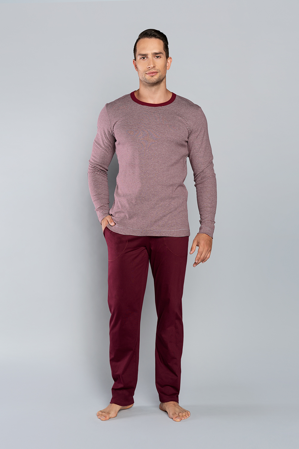 Men's Pajamas Hilton Long Sleeves, Long Pants - Melange-burgundy/burgundy