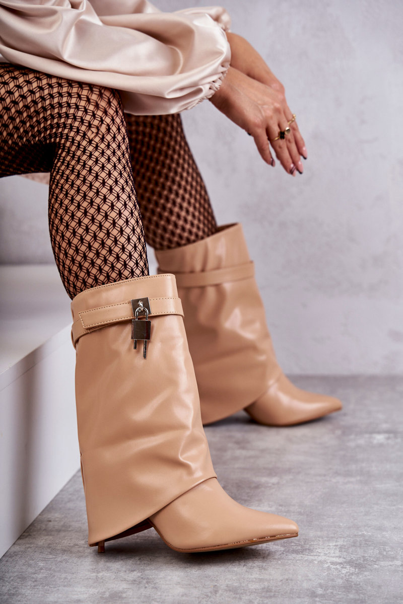 Cizme Steffi bej cu toc înalt