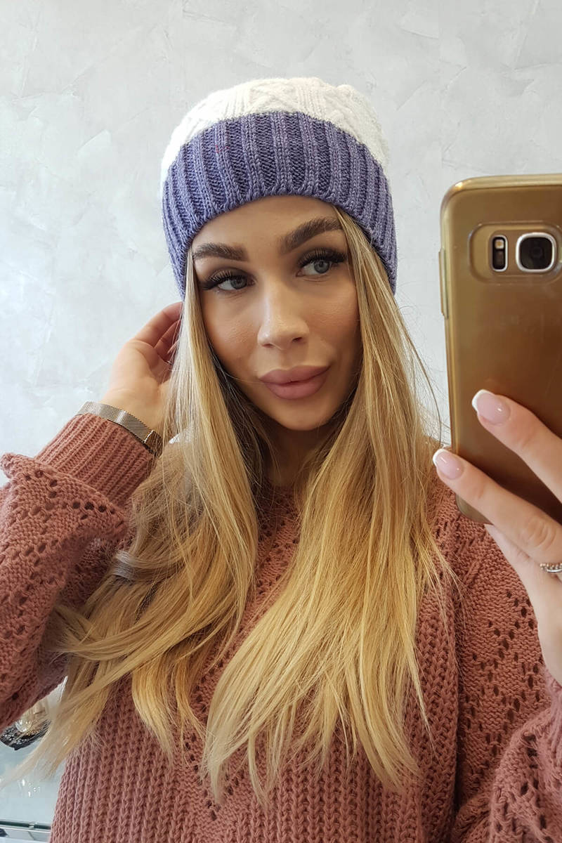 Beanie with fleece Bibiana K264 purple + white