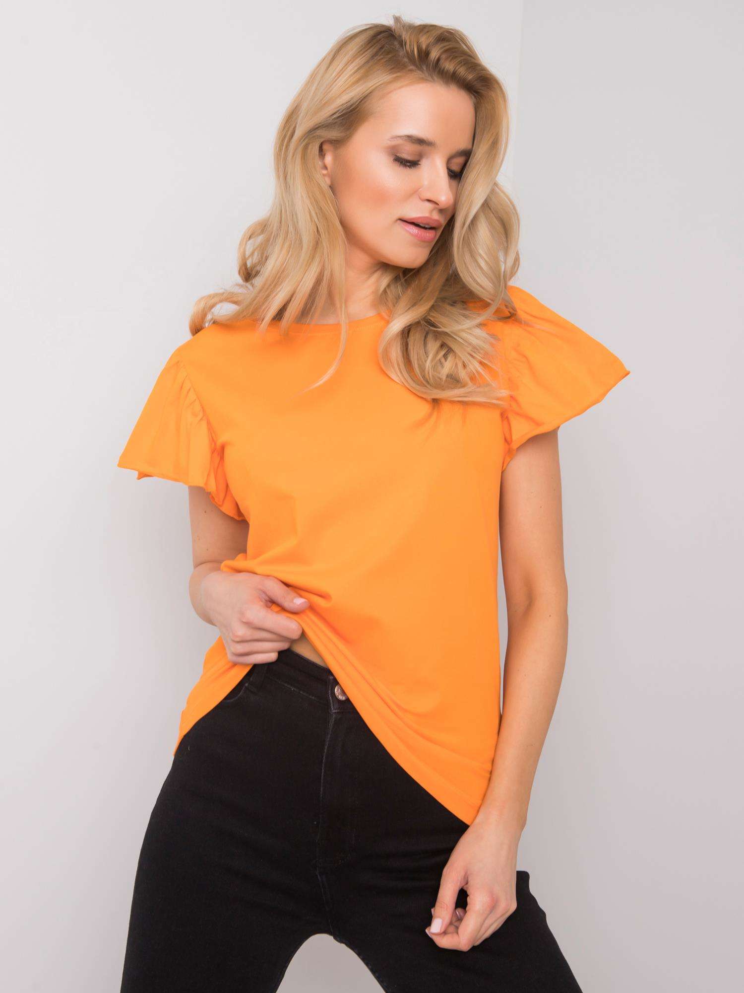 Levně Oranžové dámské bavlněné tričko