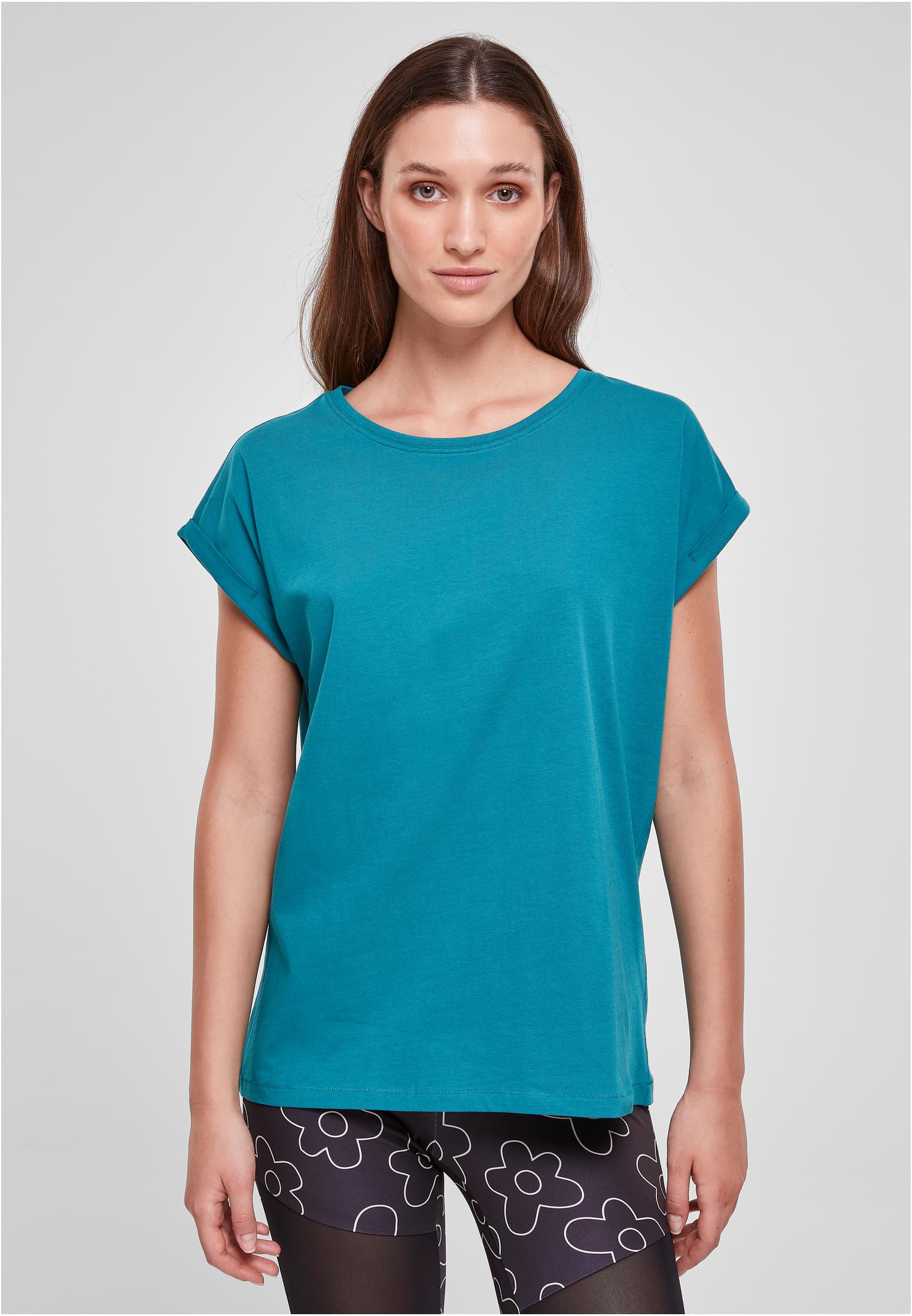 Levně Dámské tričko s prodlouženým ramenem akvarelové barvy