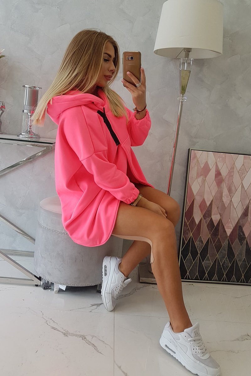 Sweatshirt With Short Zipper In Pink Neon