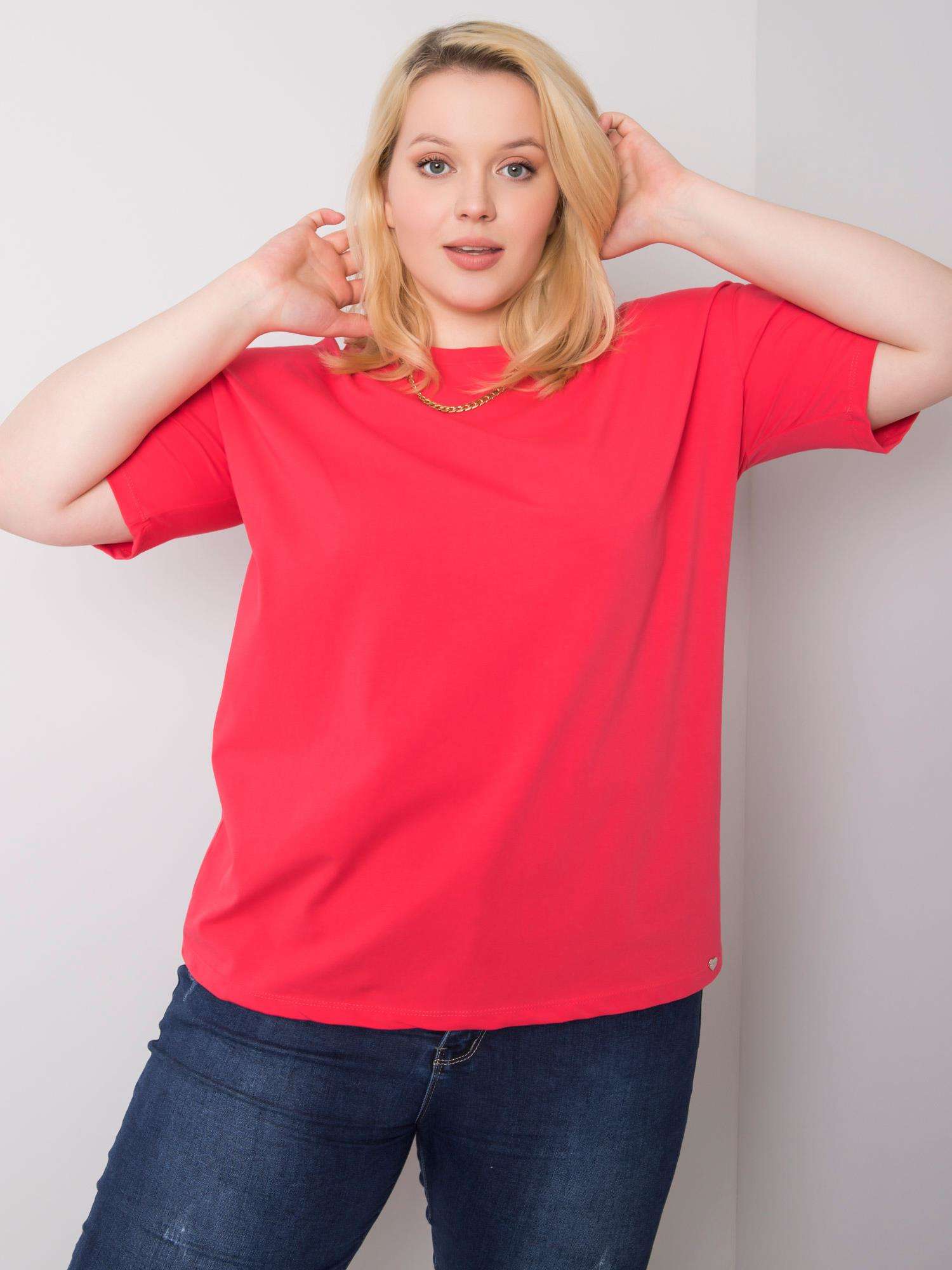 Coral T-shirt Made Of Cotton Plus Size