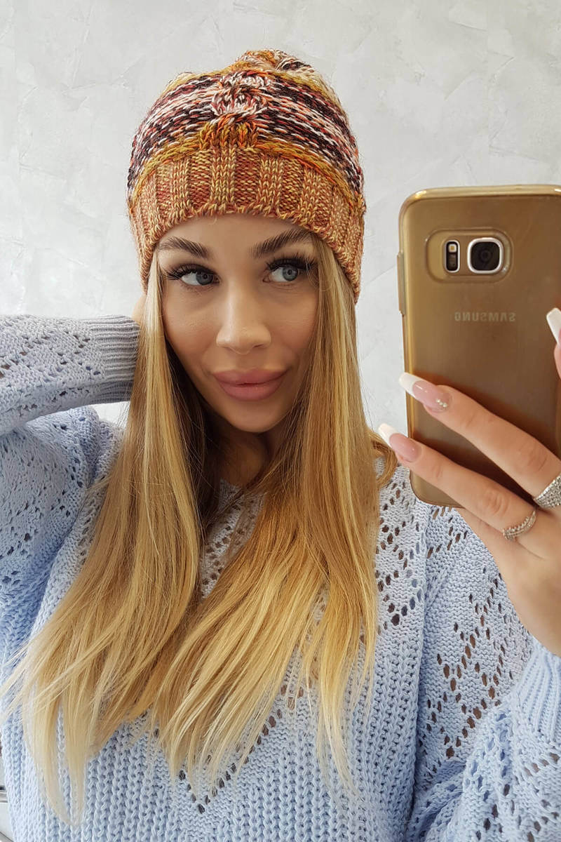Beanie with fleece Klaudia K255 orange+yellow
