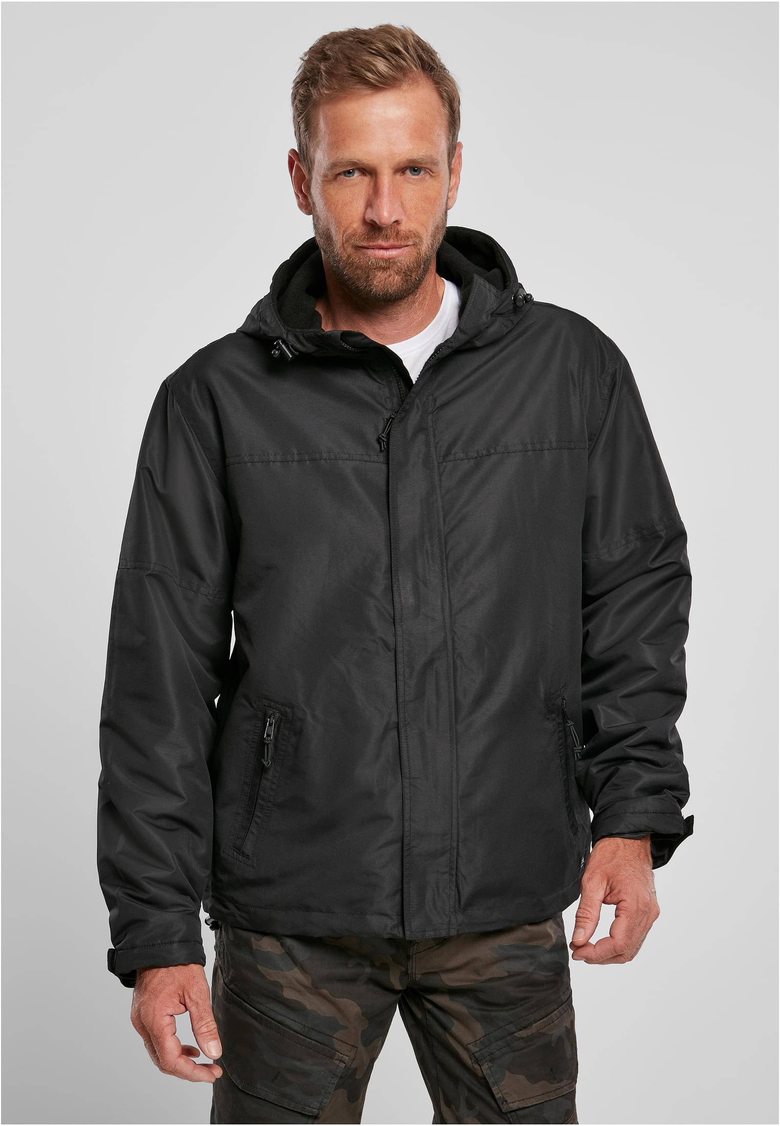 Black Windbreaker With Front Zipper