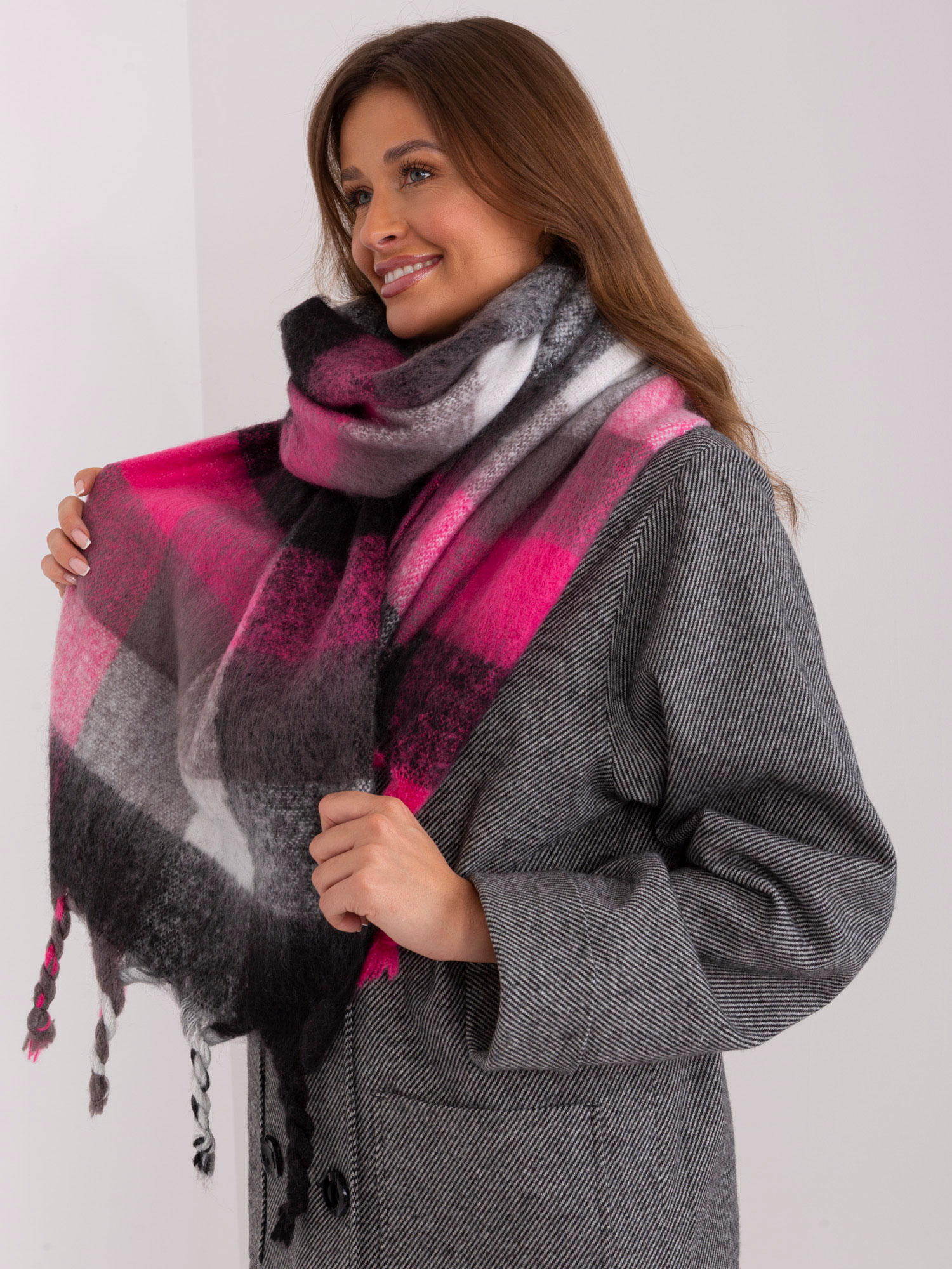 Pink and black long women's scarf