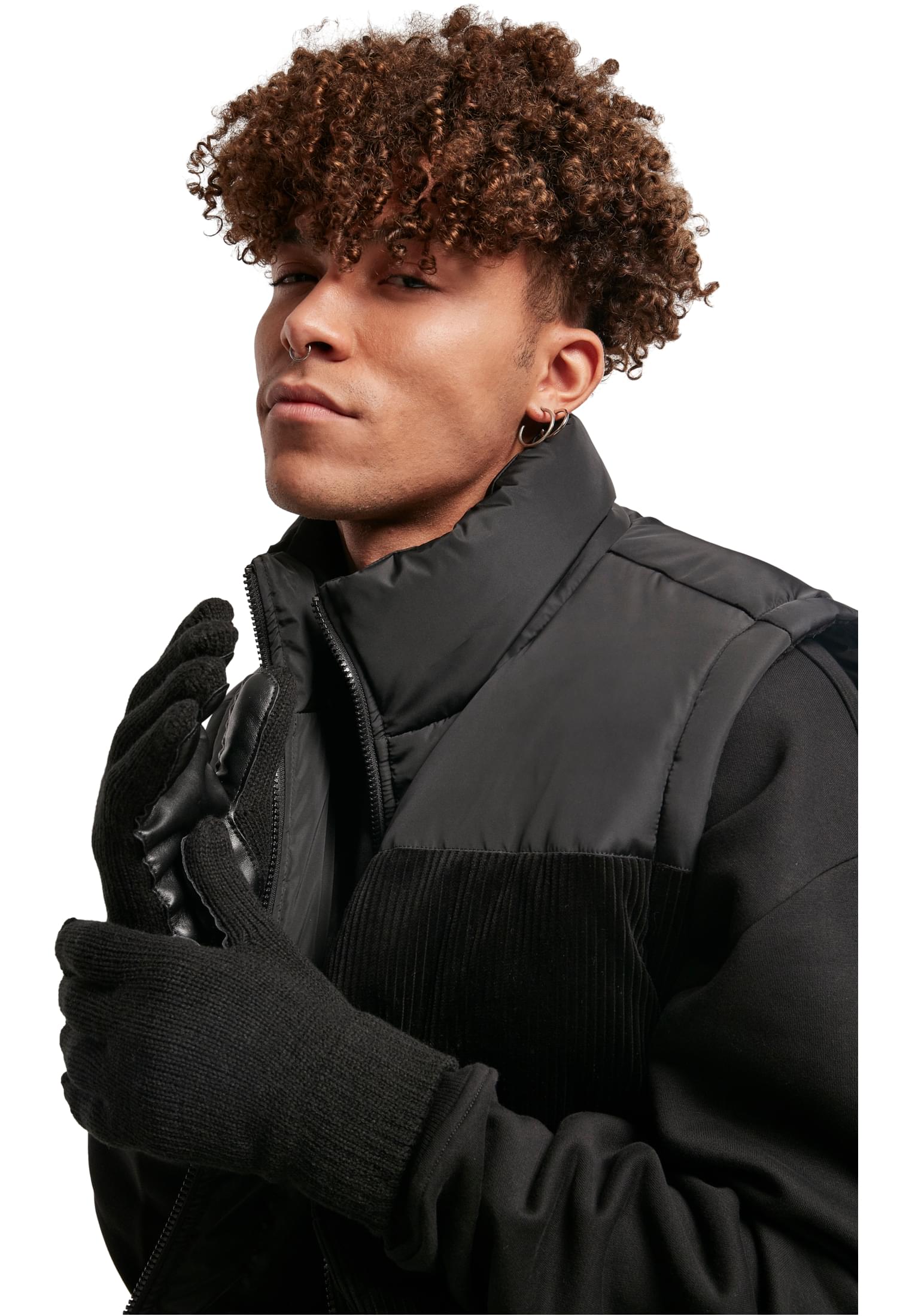 Knitted Gloves Made Of Black Synthetic Leather