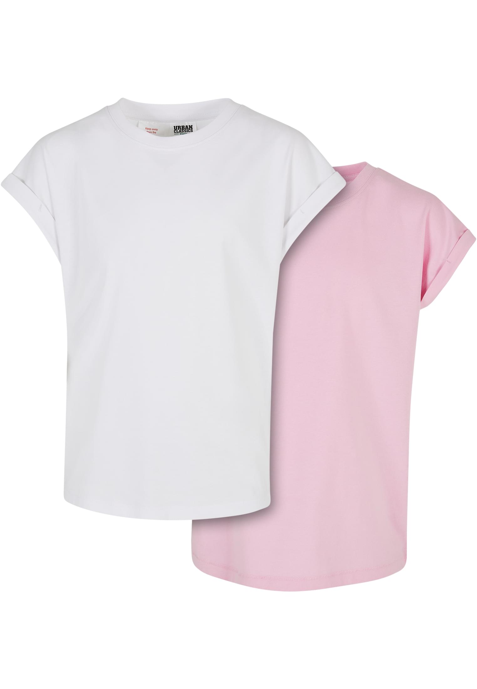 Girls' Organic T-Shirt With Extended Shoulder 2-Pack White/Girls' Pink
