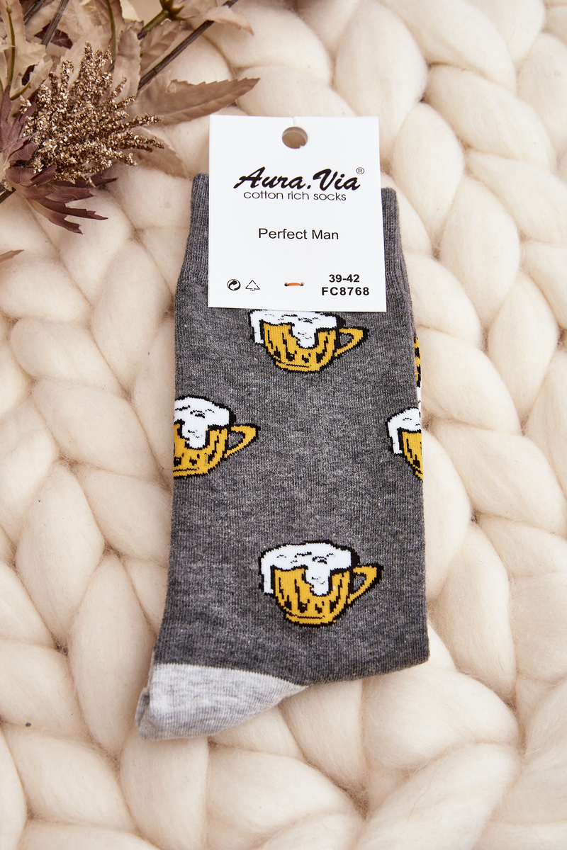 Men's socks with beer grey patterns
