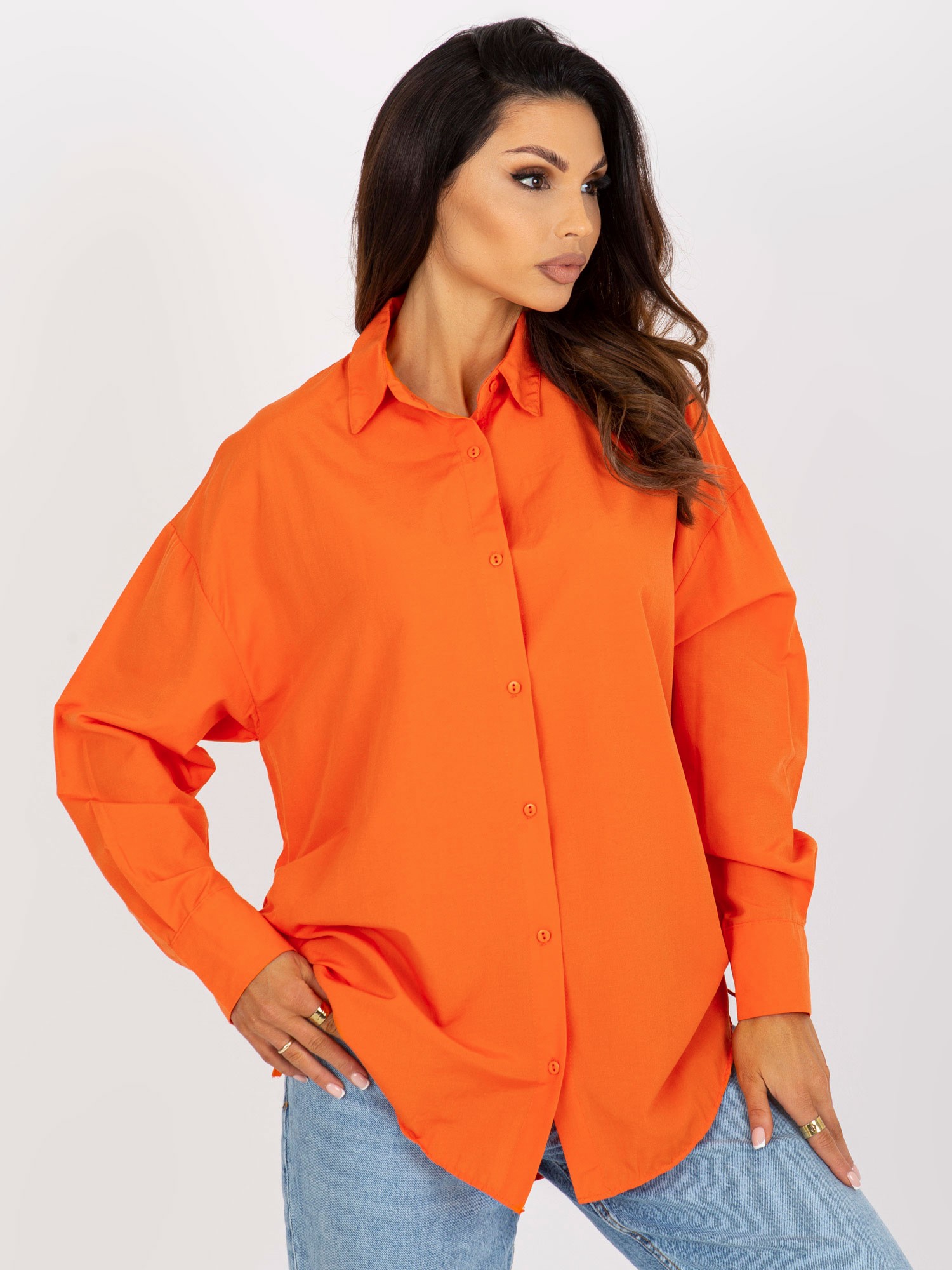 Levně Oranžová oversize košile na knoflíky s manžetami