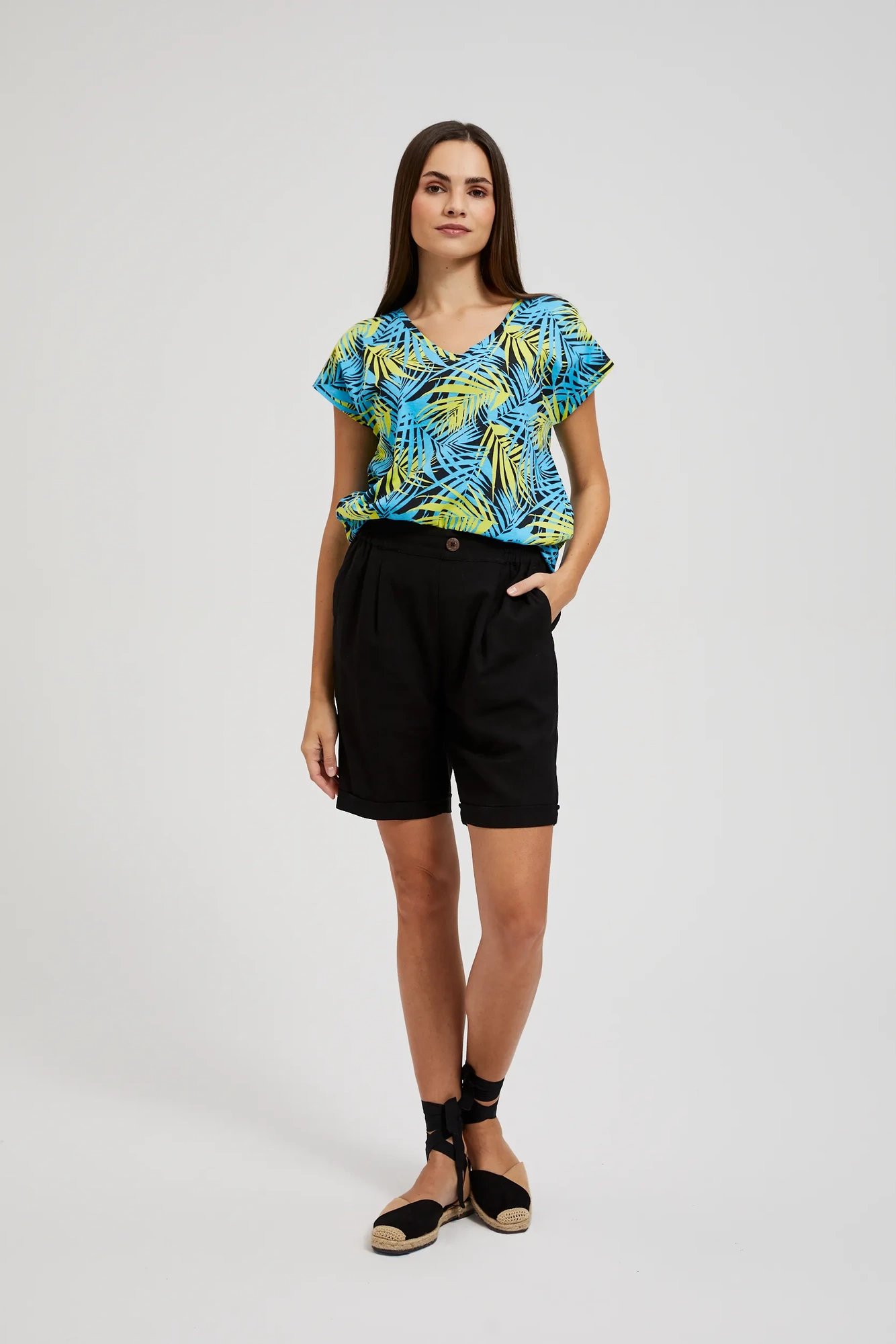 Women's T-shirt with tropical pattern MOODO - blue