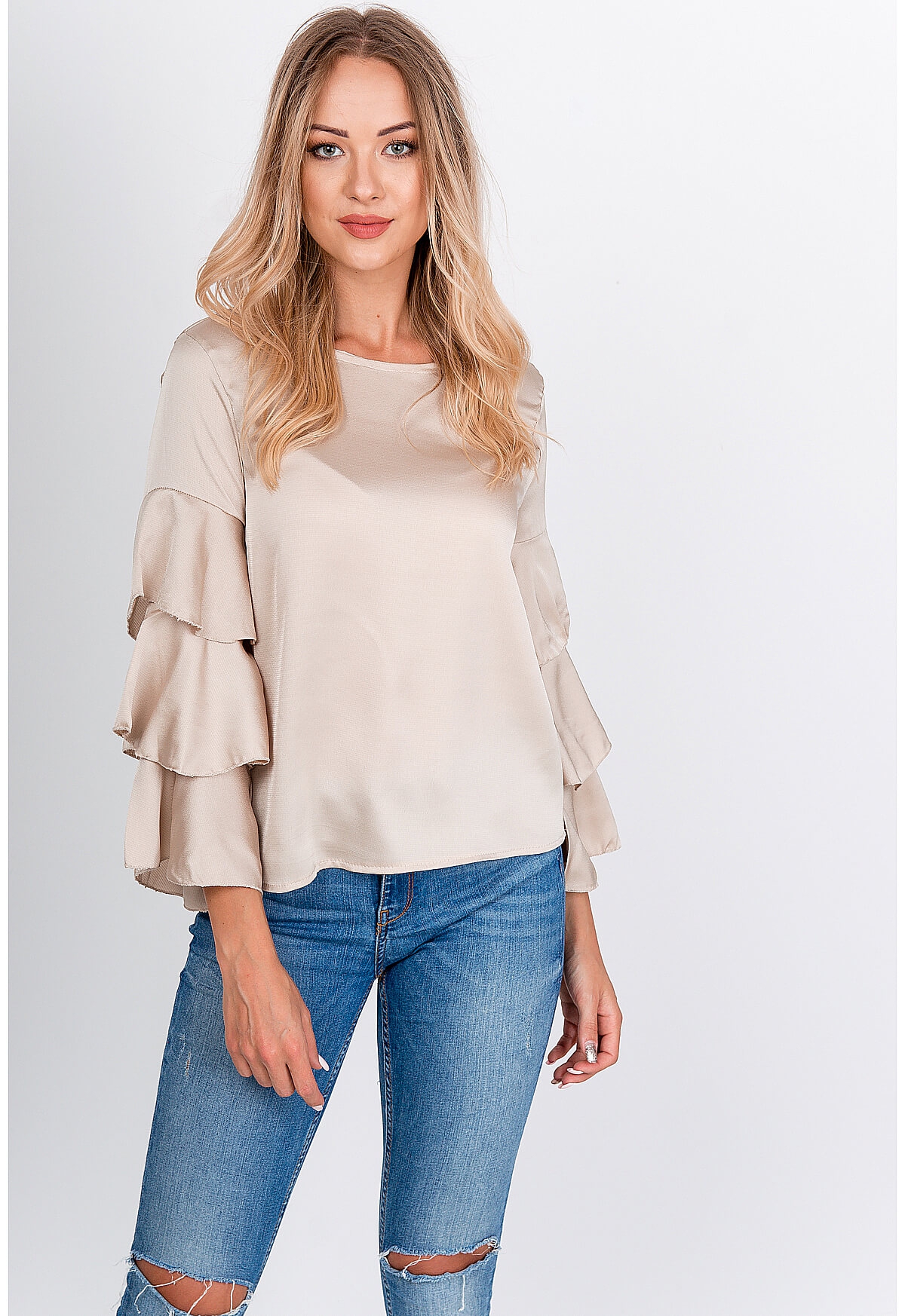 Lady's Blouse With Ruffles On The Sleeves - Golden,