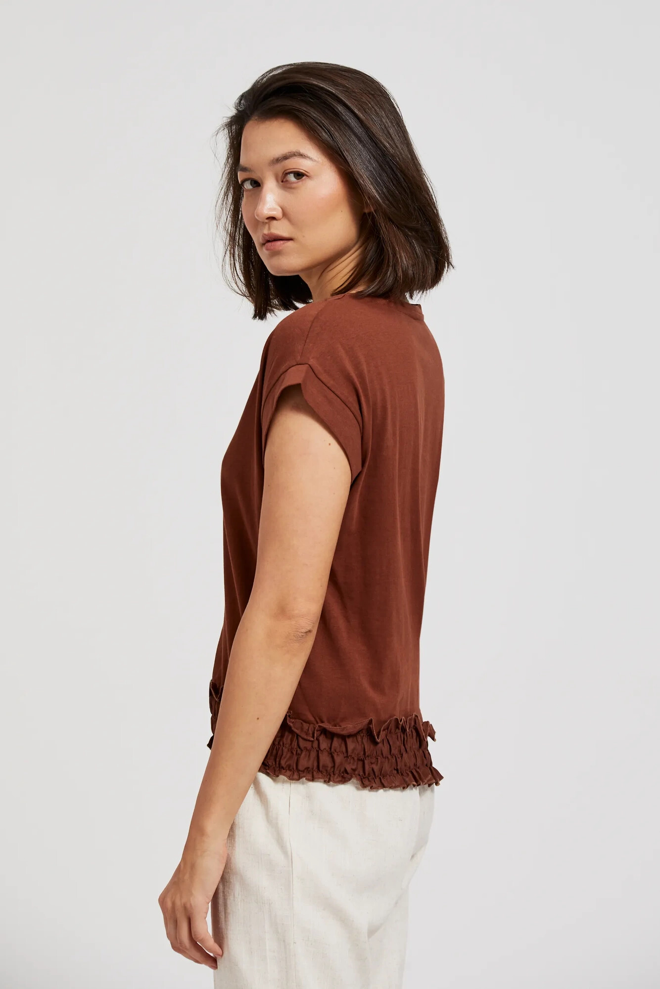Women's blouse with elastic waistband MOODO - brown
