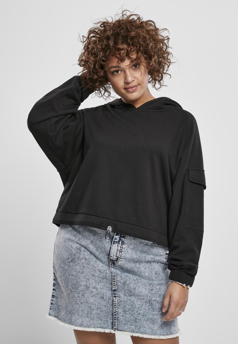 Doamnelor scurt lucrător Hoody Negru