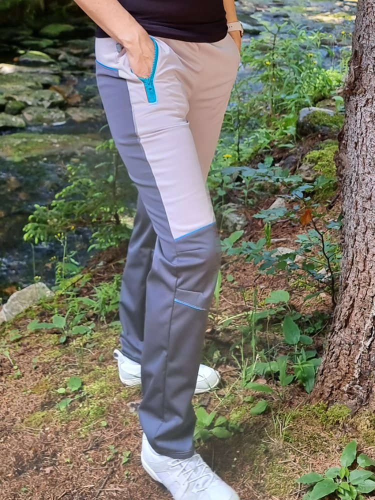 Women's SUMMER softshell pants - gray-gray with turquoise accessories