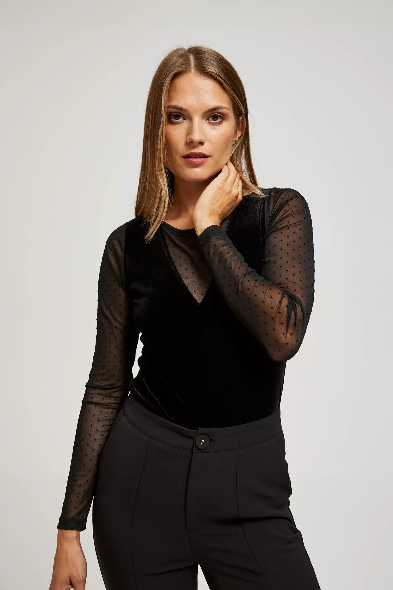 Blouse with openwork sleeves