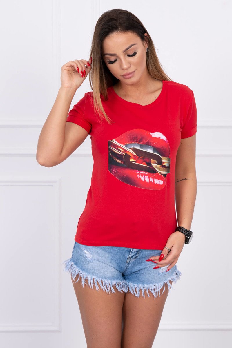 Blouse With Red Lips Print Red