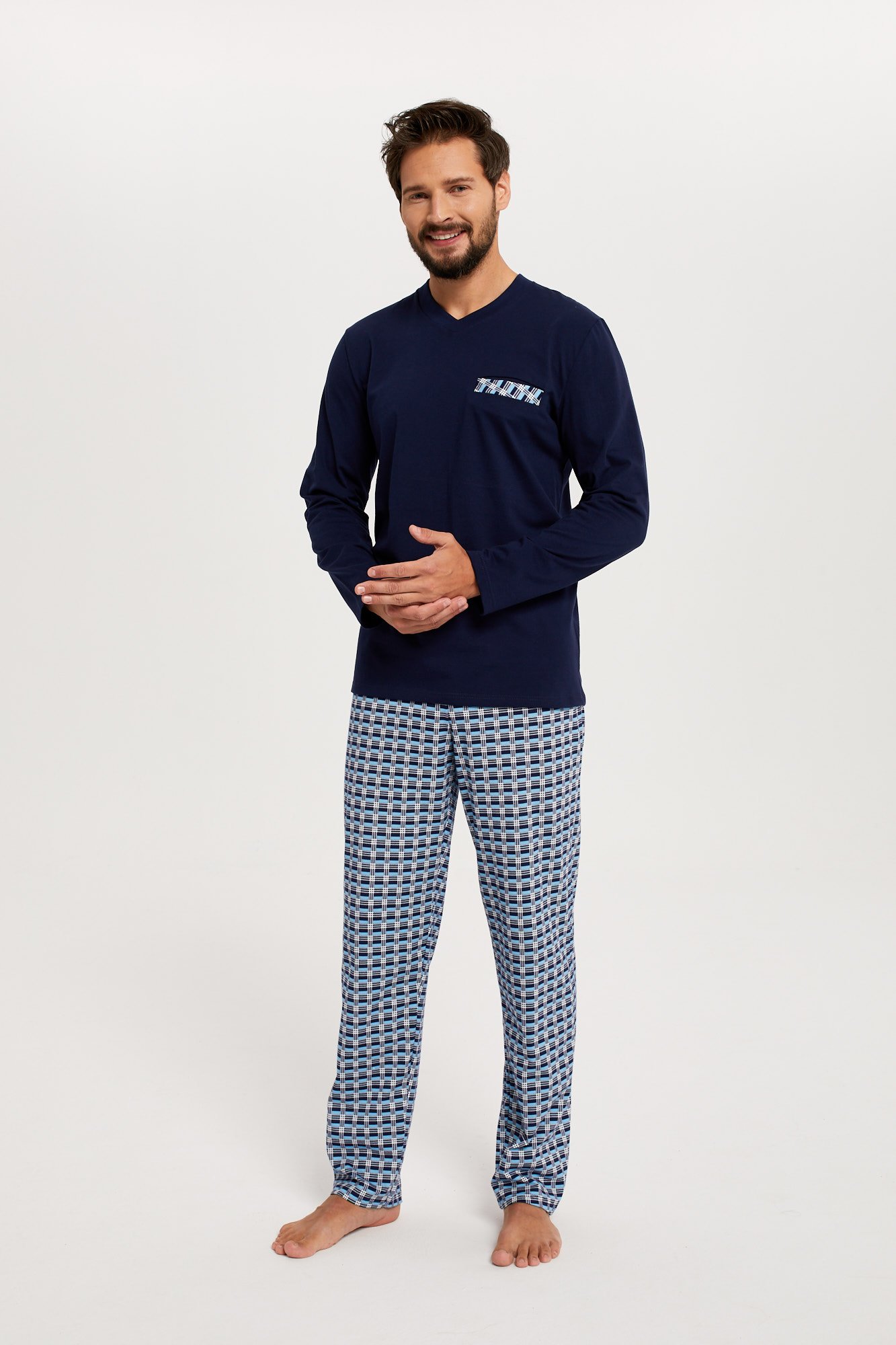 Men's pyjamas Jaromir, long sleeves, long pants - navy blue/print