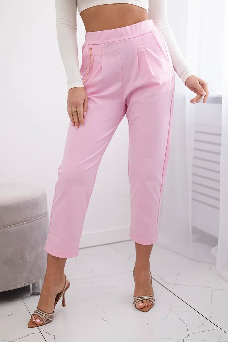 Levně Nové punto kalhoty s řetízkem světle růžové