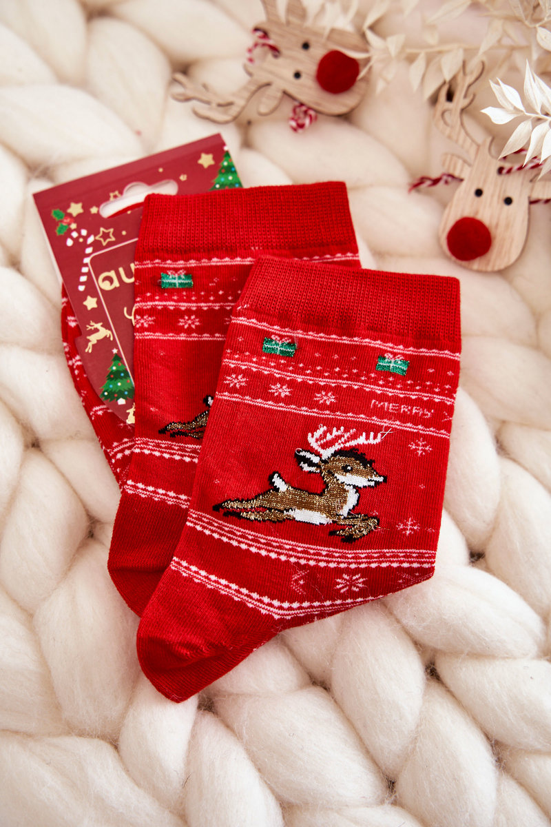 Women's Cotton Christmas Socks Reindeer Red