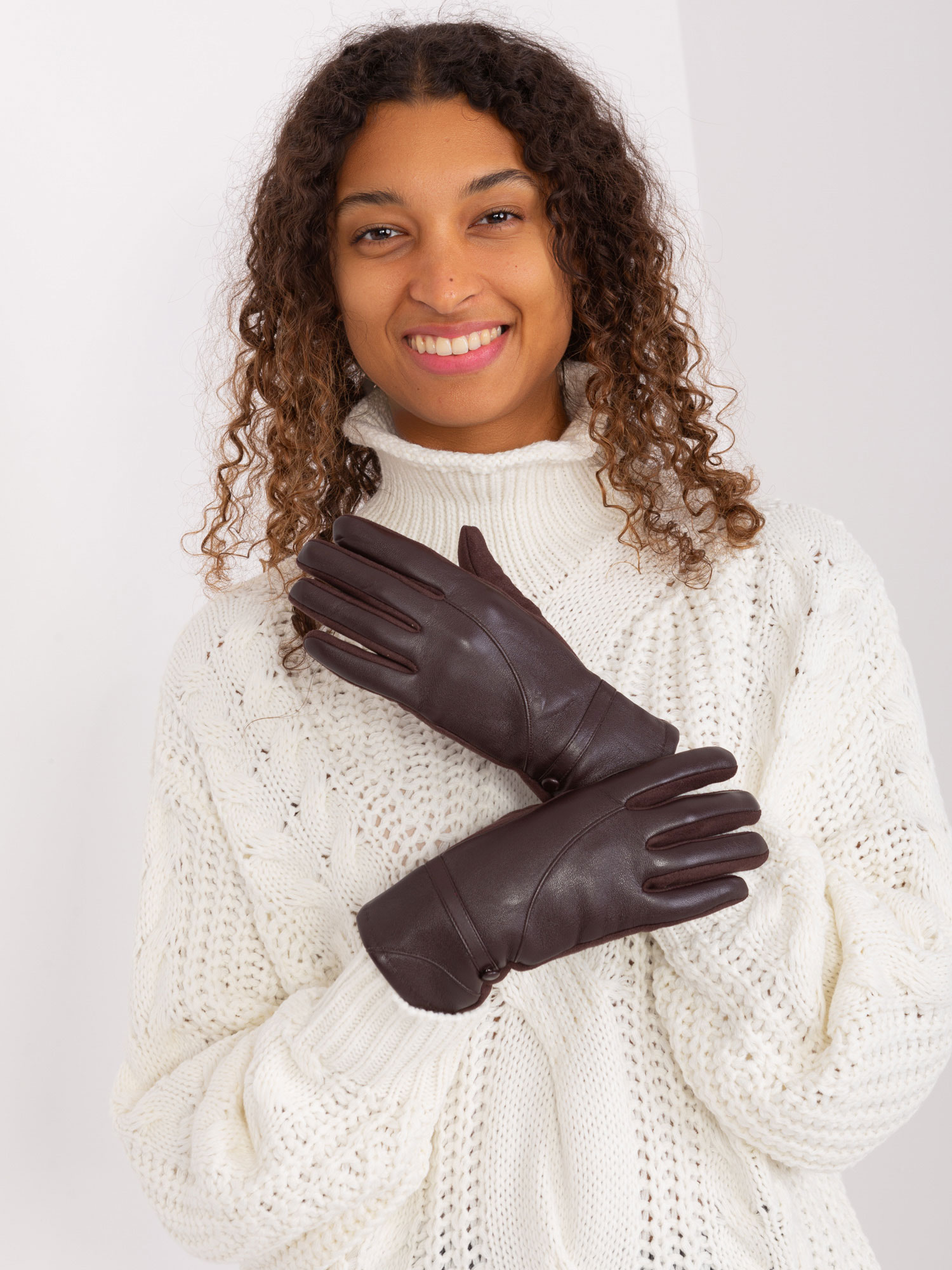 Dark Brown Winter Gloves With Eco-leather