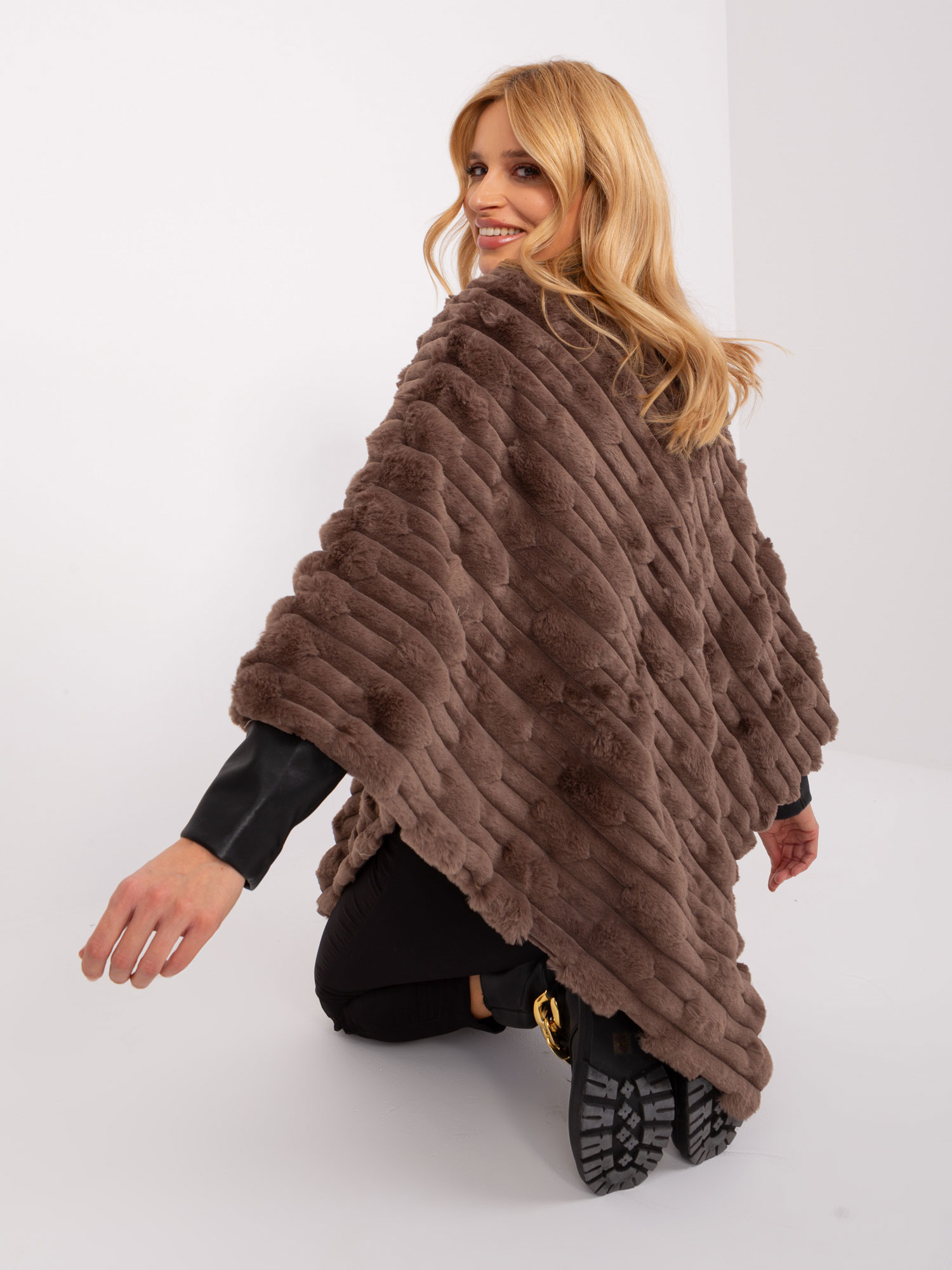 Brown smooth poncho for winter