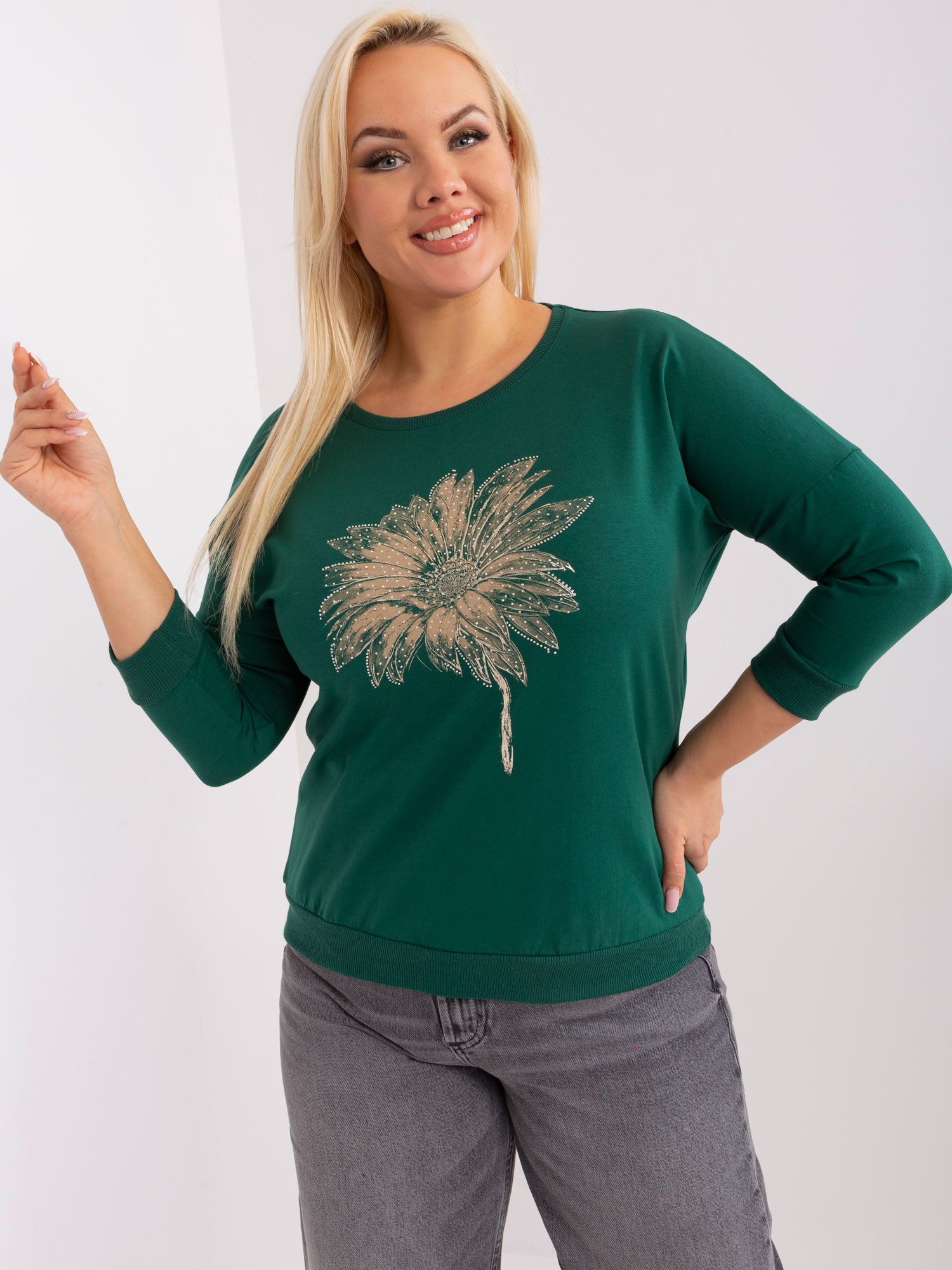 Navy Green Plus-size Blouse With A Printed Design