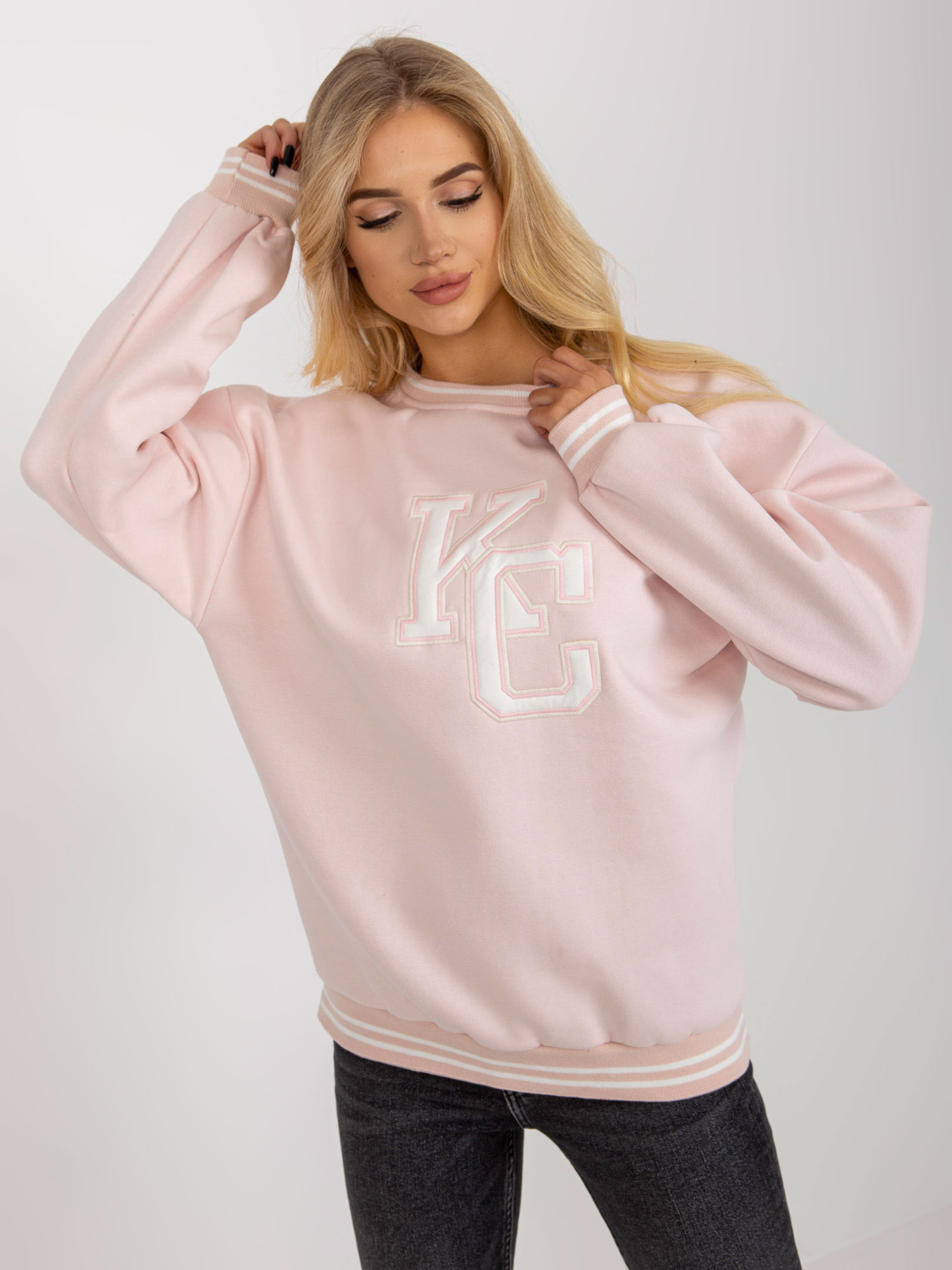 Light Pink Insulated Hooded Sweatshirt Made Of Cotton