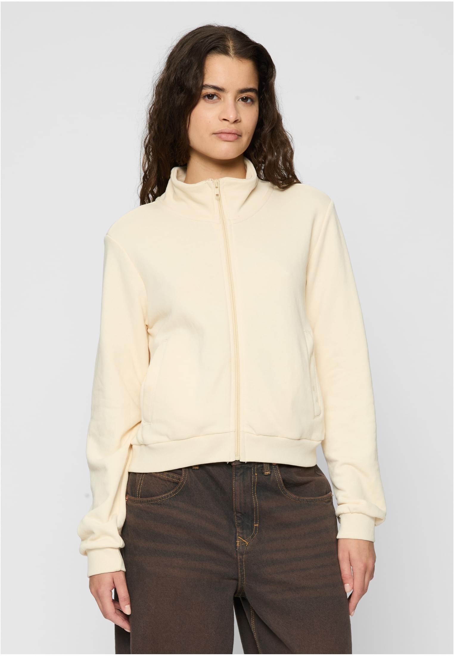 Women's Sweatshirt Without Hood Terry Track Cream