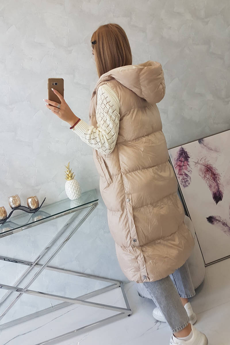 Quilted vest with hood beige