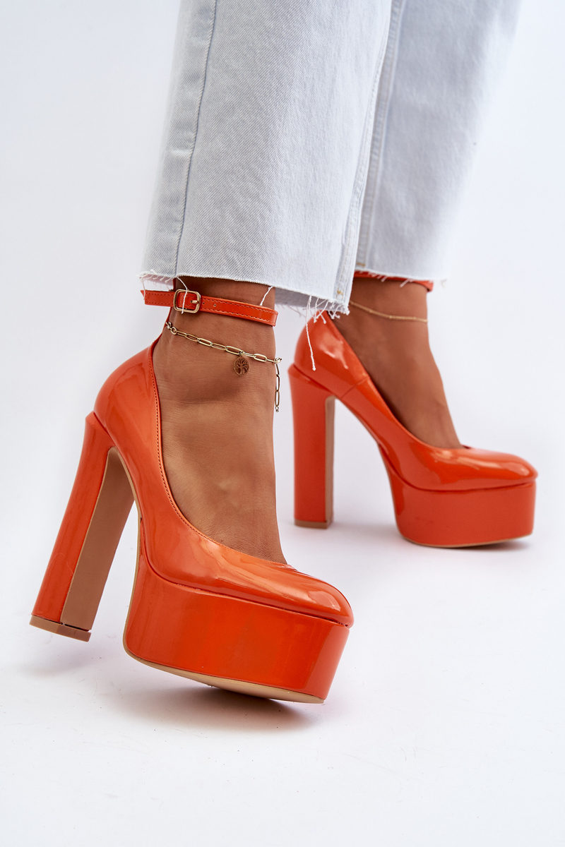 PH2 Orange Ninames Patent Leather Pumps On Chunky Platform And Heel