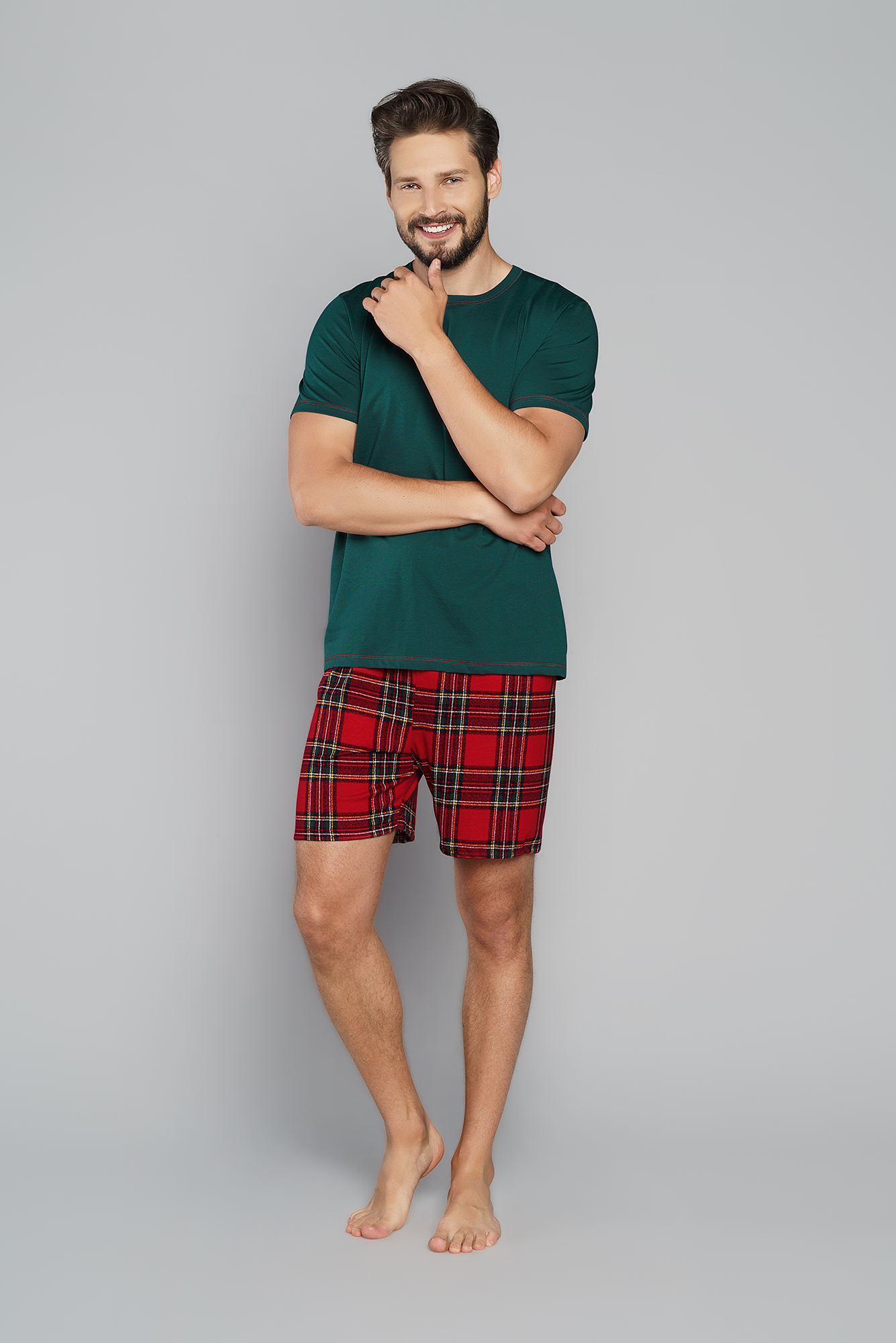Levně Pánské pyžamo Narwik, krátký rukáv, krátké nohavice - zelená/potisk