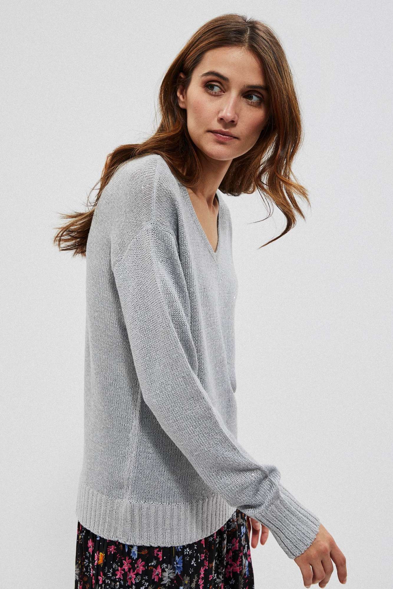Marisse Sweater With A Neckline At The Back L-Sw-3704 Silver