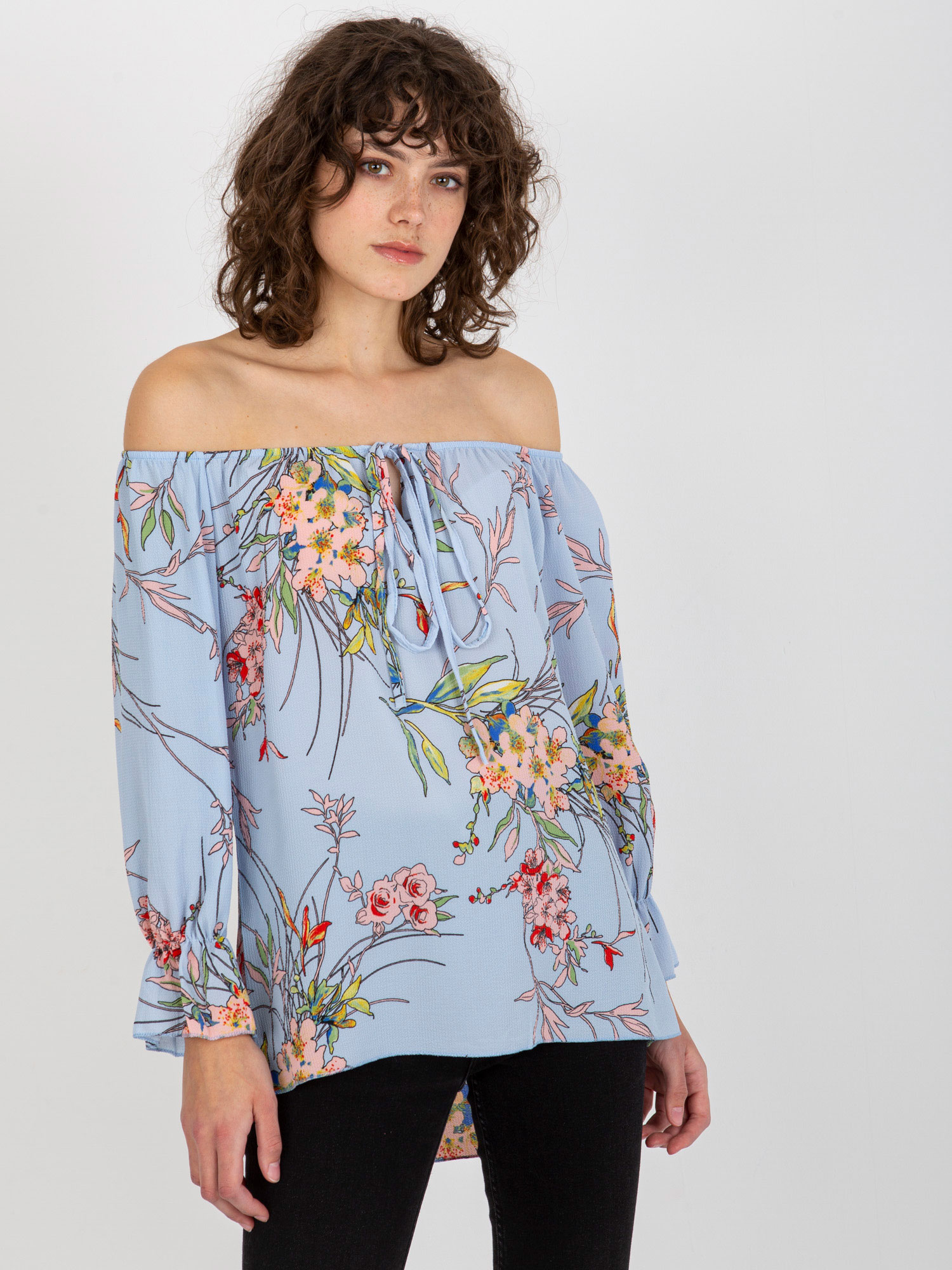 Lady's Blouse With Flowers - Blue