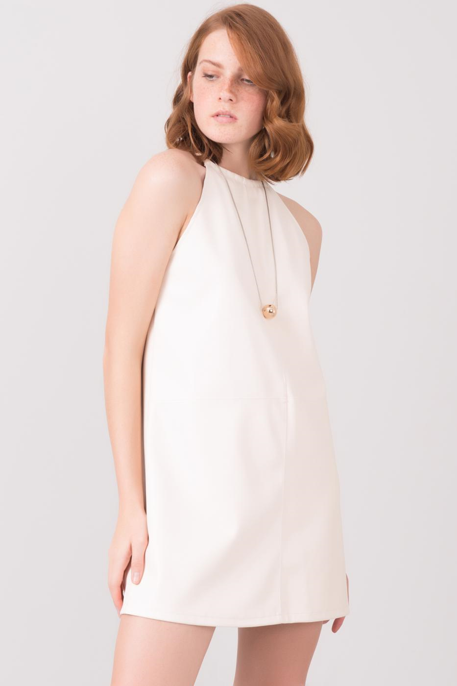 Rochie din piele faux BSL Ecru