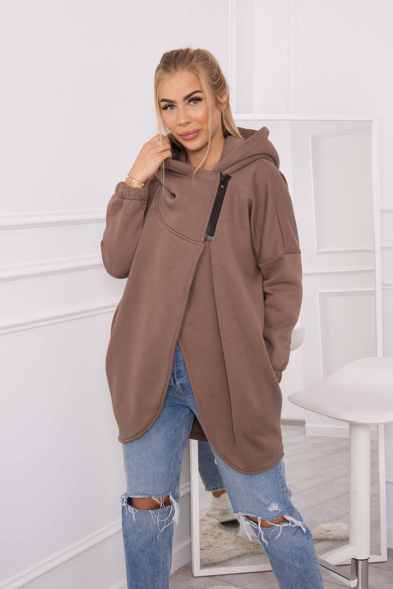 Sweatshirt with short zipper mocca