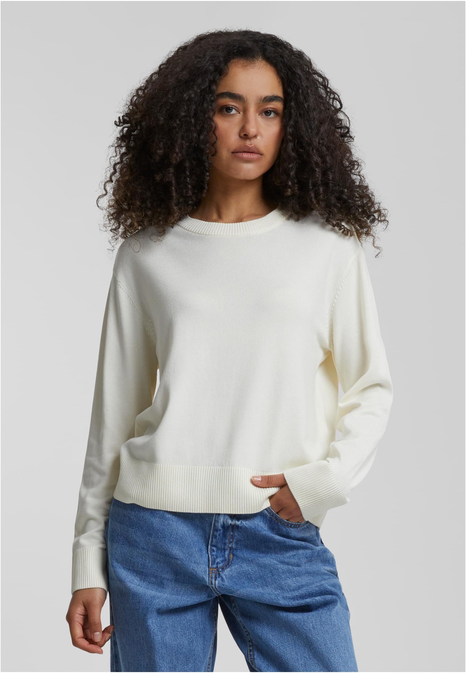 Women's Knitted Sweater With Round Neckline Cream