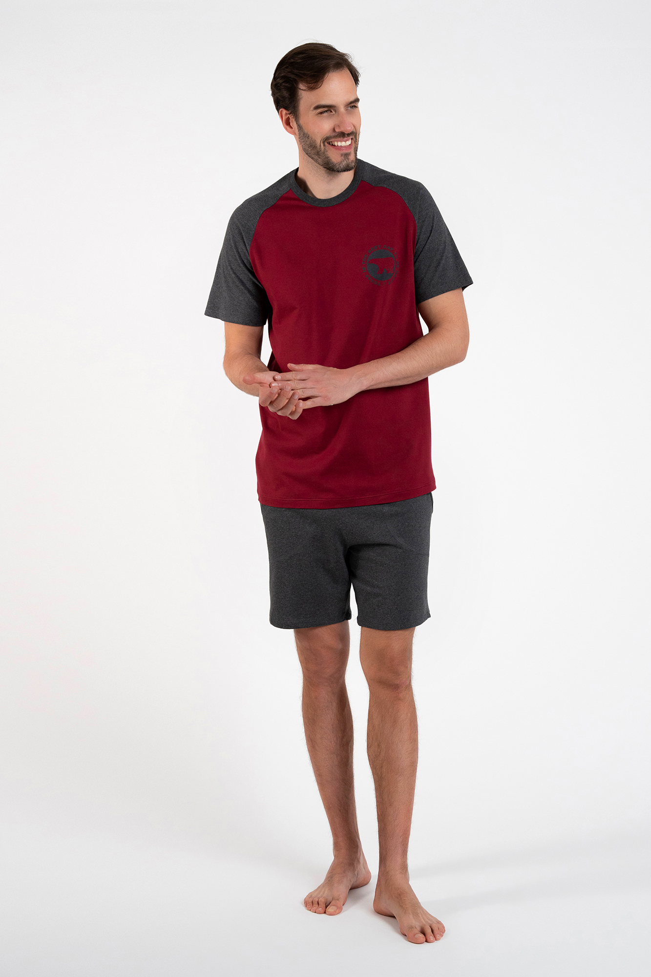 Men's Pyjamas Morten, Short Sleeves, Short Trousers - Burgundy/dark Melange