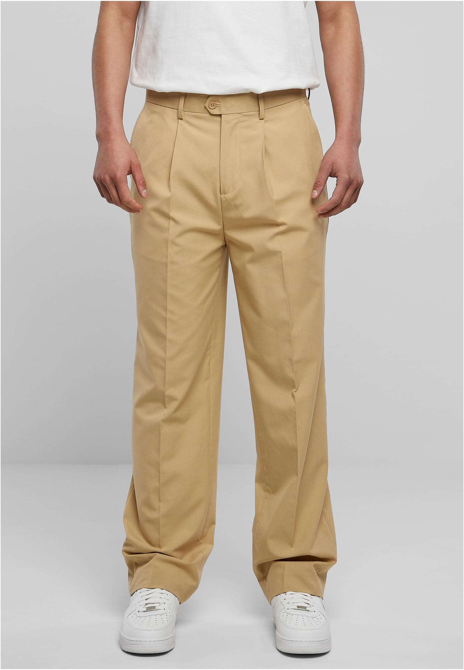 Straight Pleated Trousers In Beige