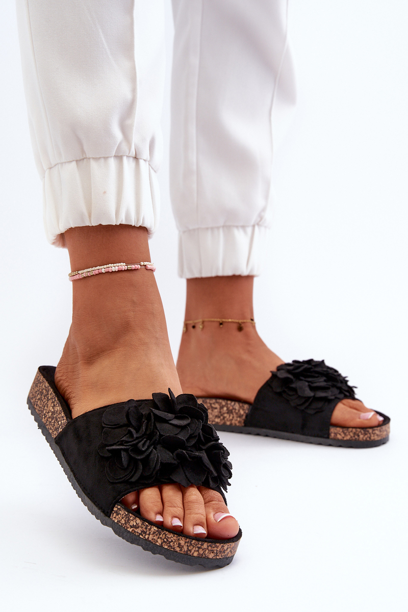 Women's slippers on a cork platform made of eco-friendly suede, black Jaihini